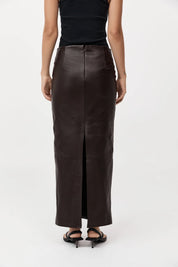 St. Agni Chocolate Leather Column Skirt