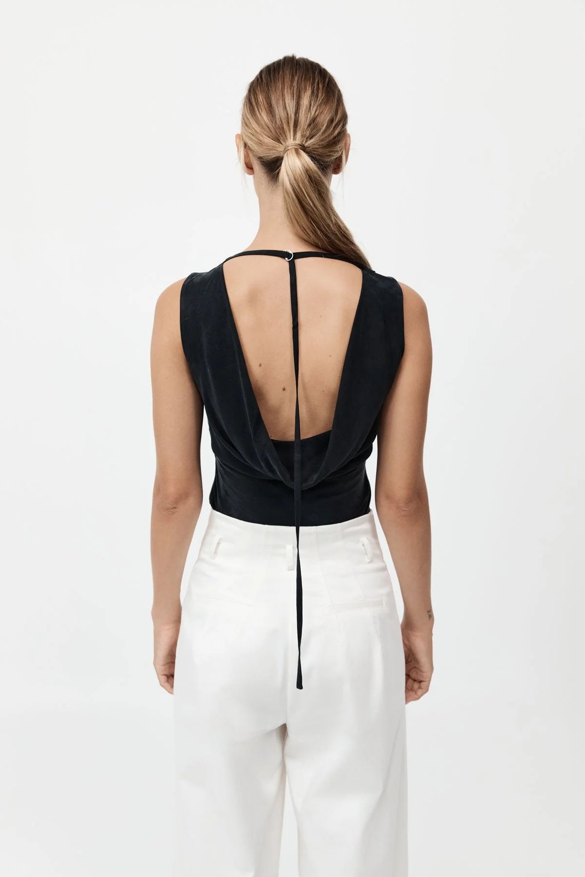 St. Agni Black Draped Cowl Top