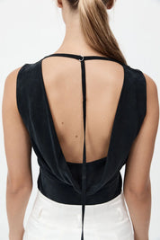 St. Agni Black Draped Cowl Top