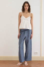 Deiji Studios Linen Ease Trouser in Azure Stripe