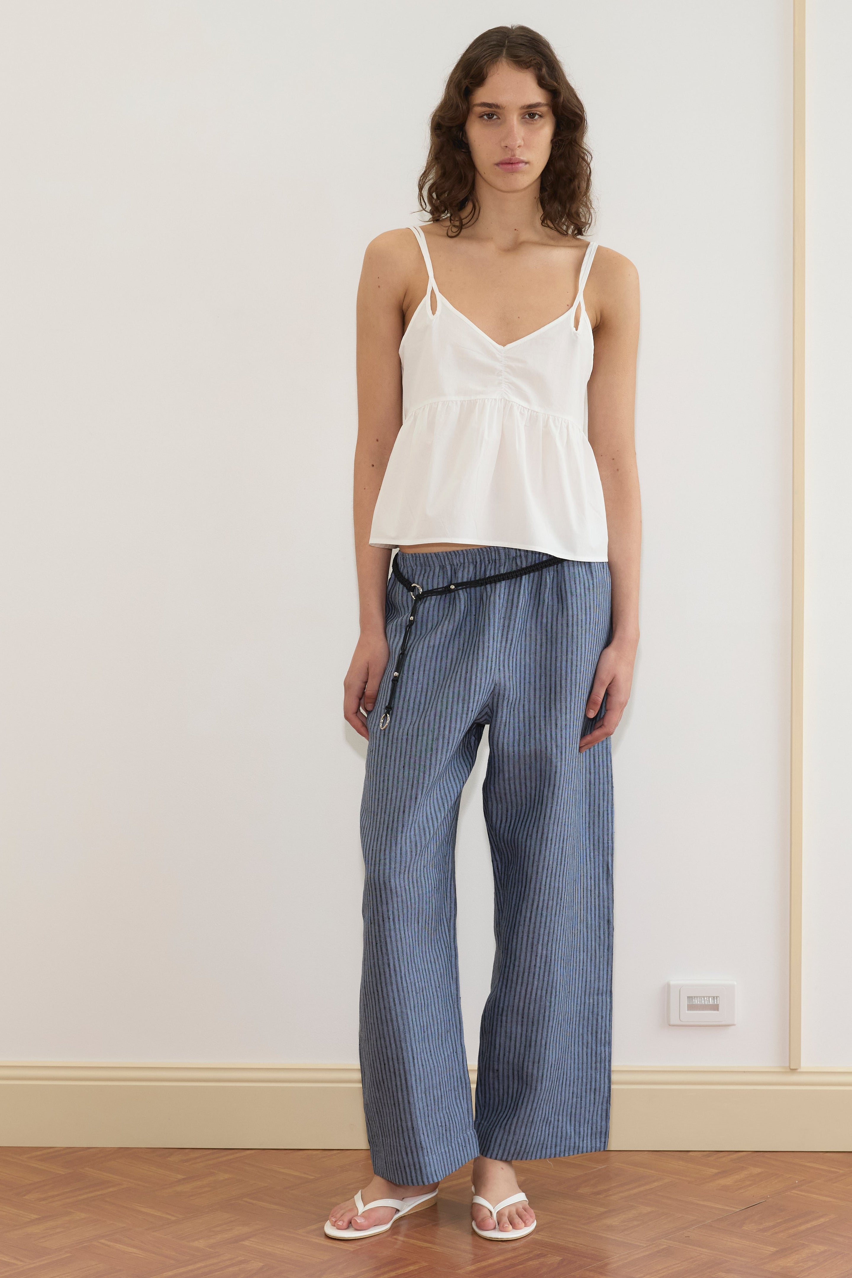 Deiji Studios Linen Ease Trouser in Azure Stripe