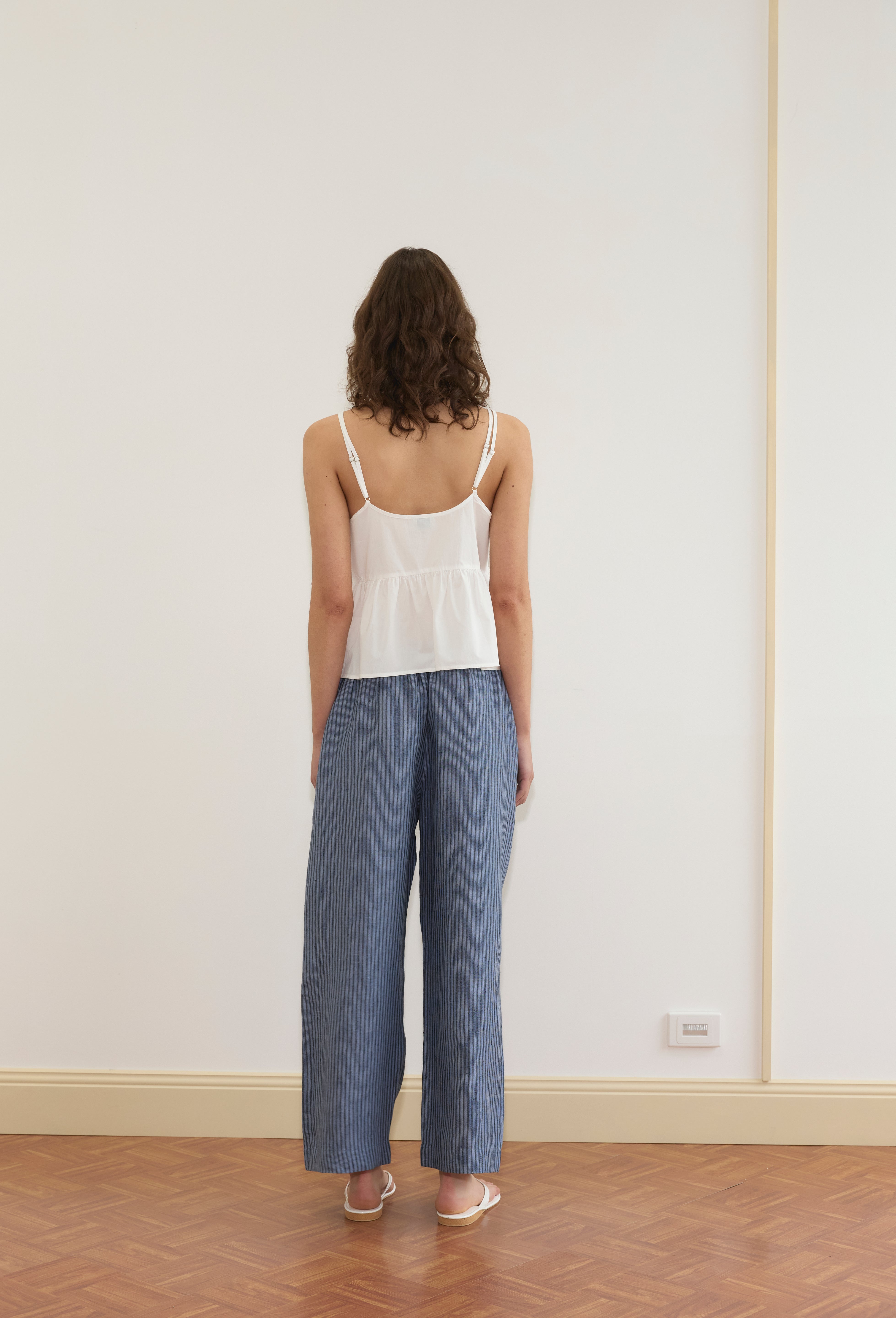 Deiji Studios Linen Ease Trouser in Azure Stripe