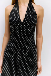 Angelina Black Polka Dot Halter Dress
