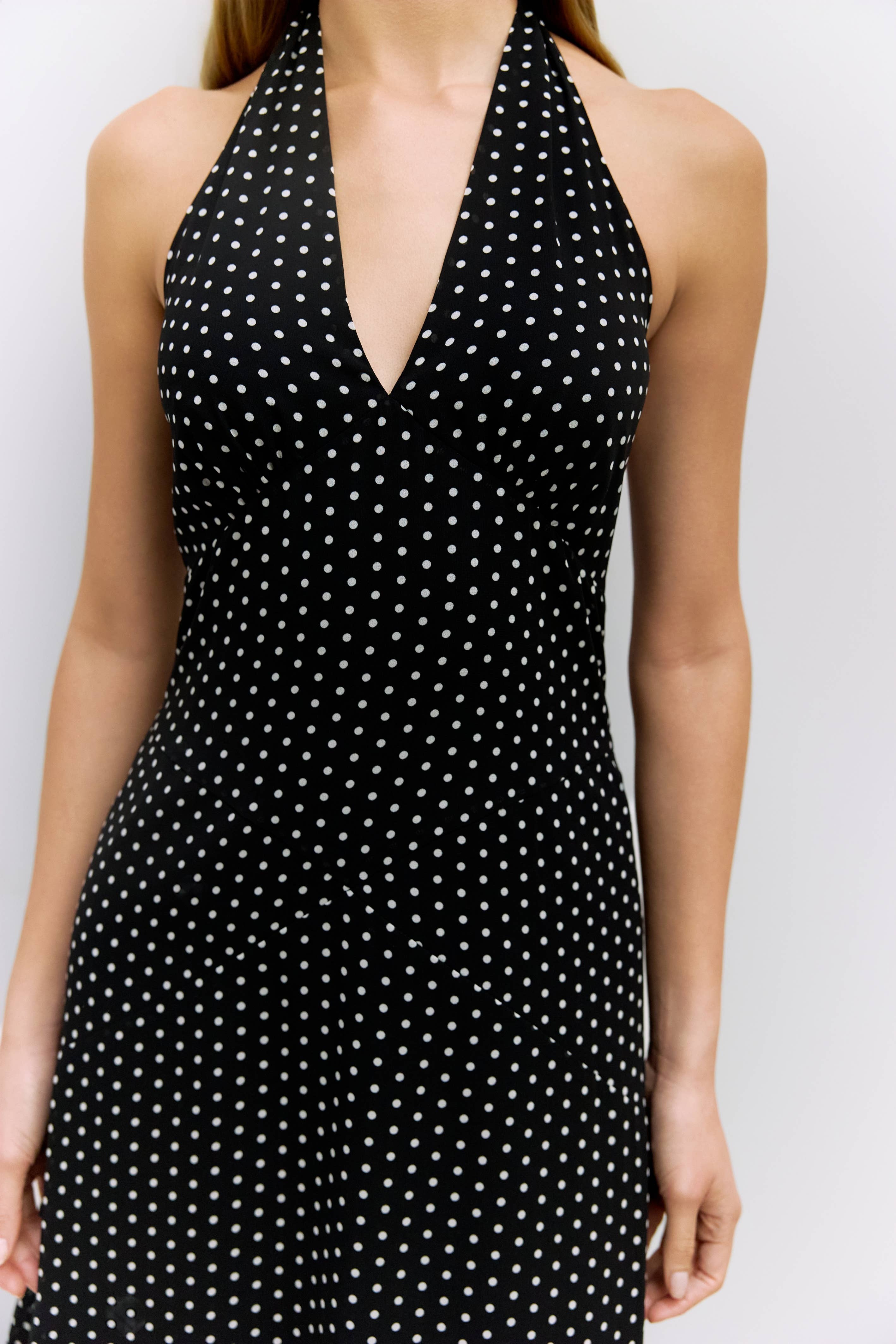 Angelina Black Polka Dot Halter Dress