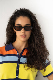 Tokyo Acetate Rectangular Sunglasses - Black/Brown