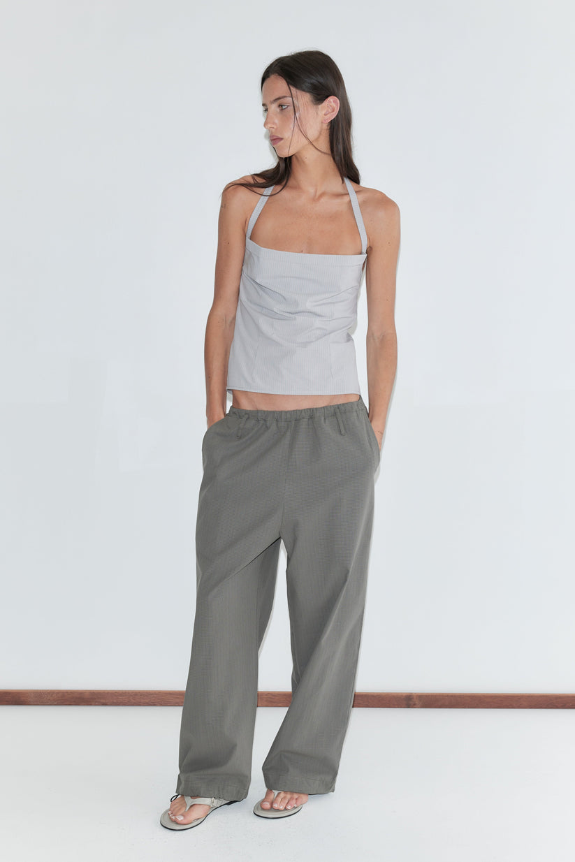 Deiji Studios Hem Toggle Pants in Moss Stripe