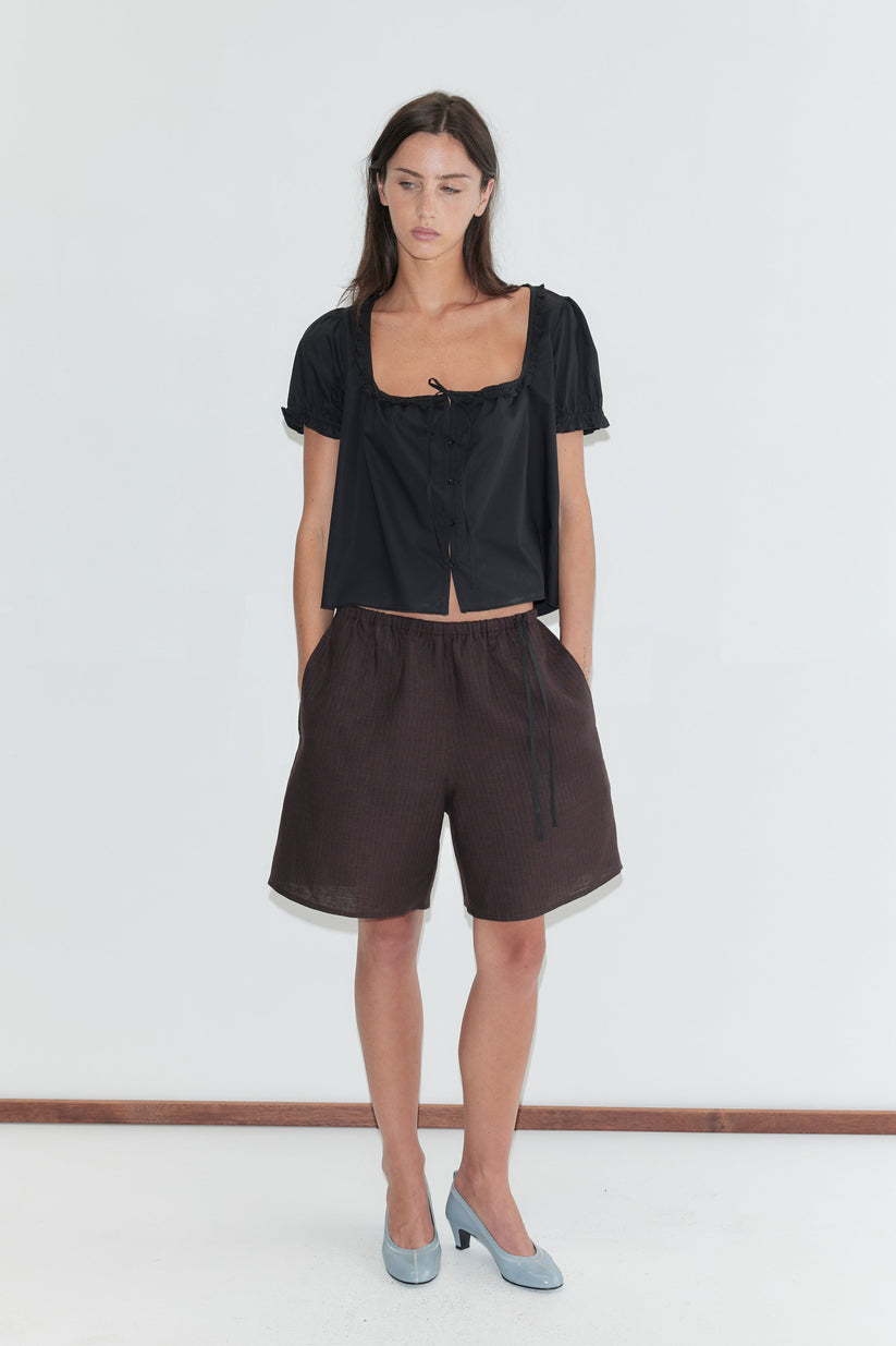 Deiji Studios Half Short in Brown/Black Stripe