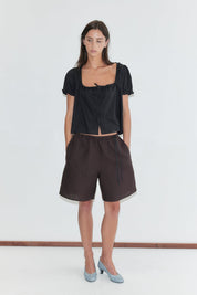 Deiji Studios Half Short in Brown/Black Stripe