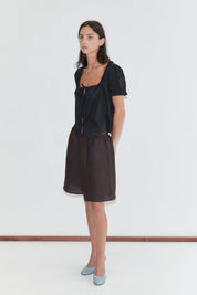 Deiji Studios Half Short in Brown/Black Stripe