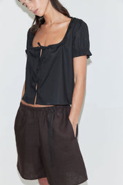 Deiji Studios Half Short in Brown/Black Stripe