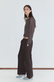 Deiji Studios Linen Ease Trouser in Brown/Black Stripe