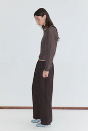 Deiji Studios Linen Ease Trouser in Brown/Black Stripe
