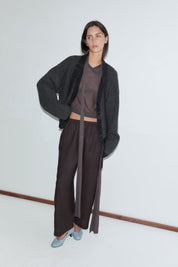 Deiji Studios Linen Ease Trouser in Brown/Black Stripe