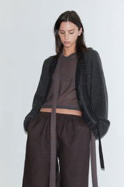 Deiji Studios Linen Ease Trouser in Brown/Black Stripe