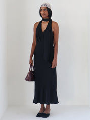 Black Wrap Scarf Hilaire Midi Dress
