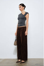 Charcoal Petra SS Asymmetrical Draped Top