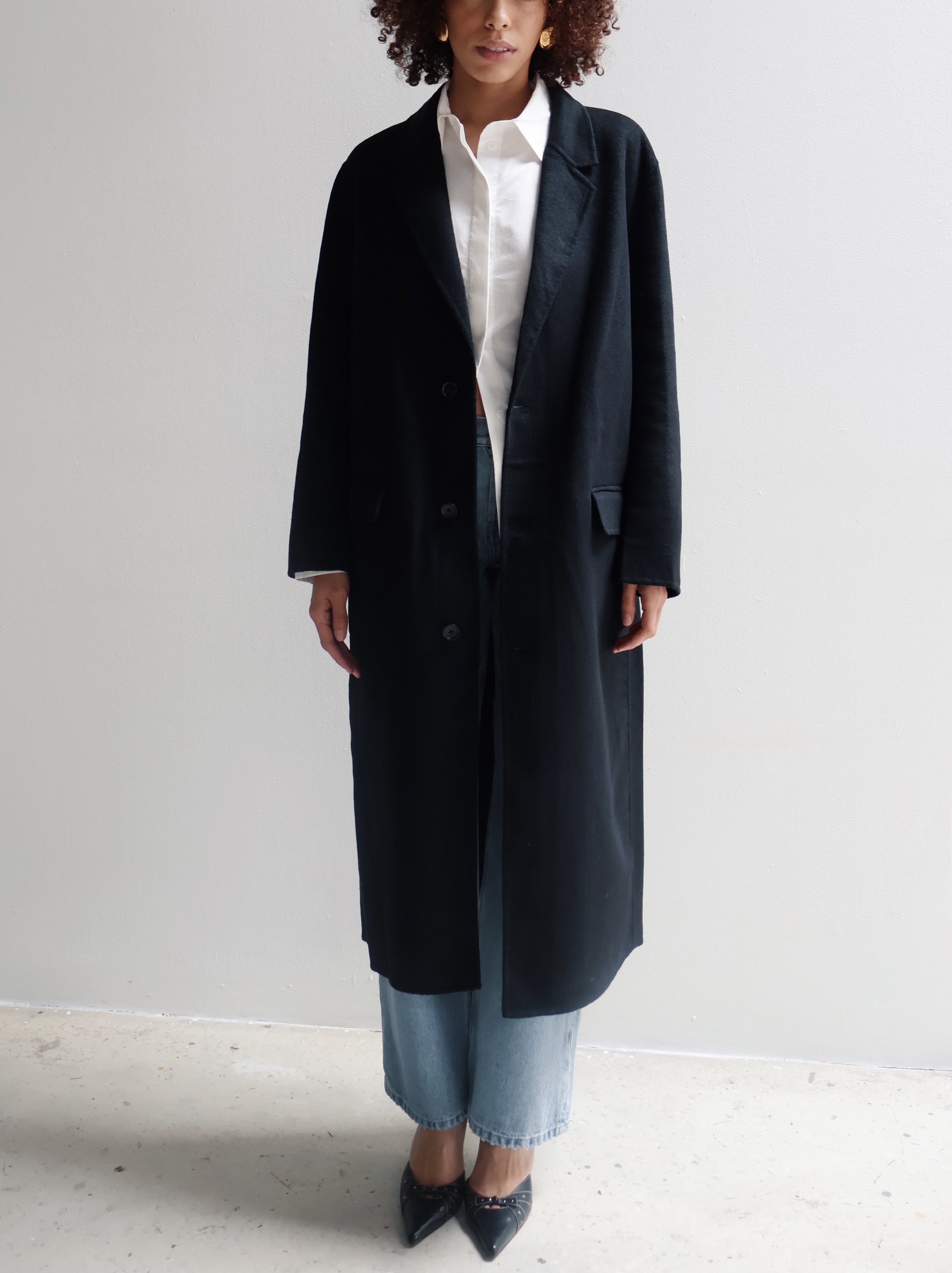 Black Wool Full Length Coat