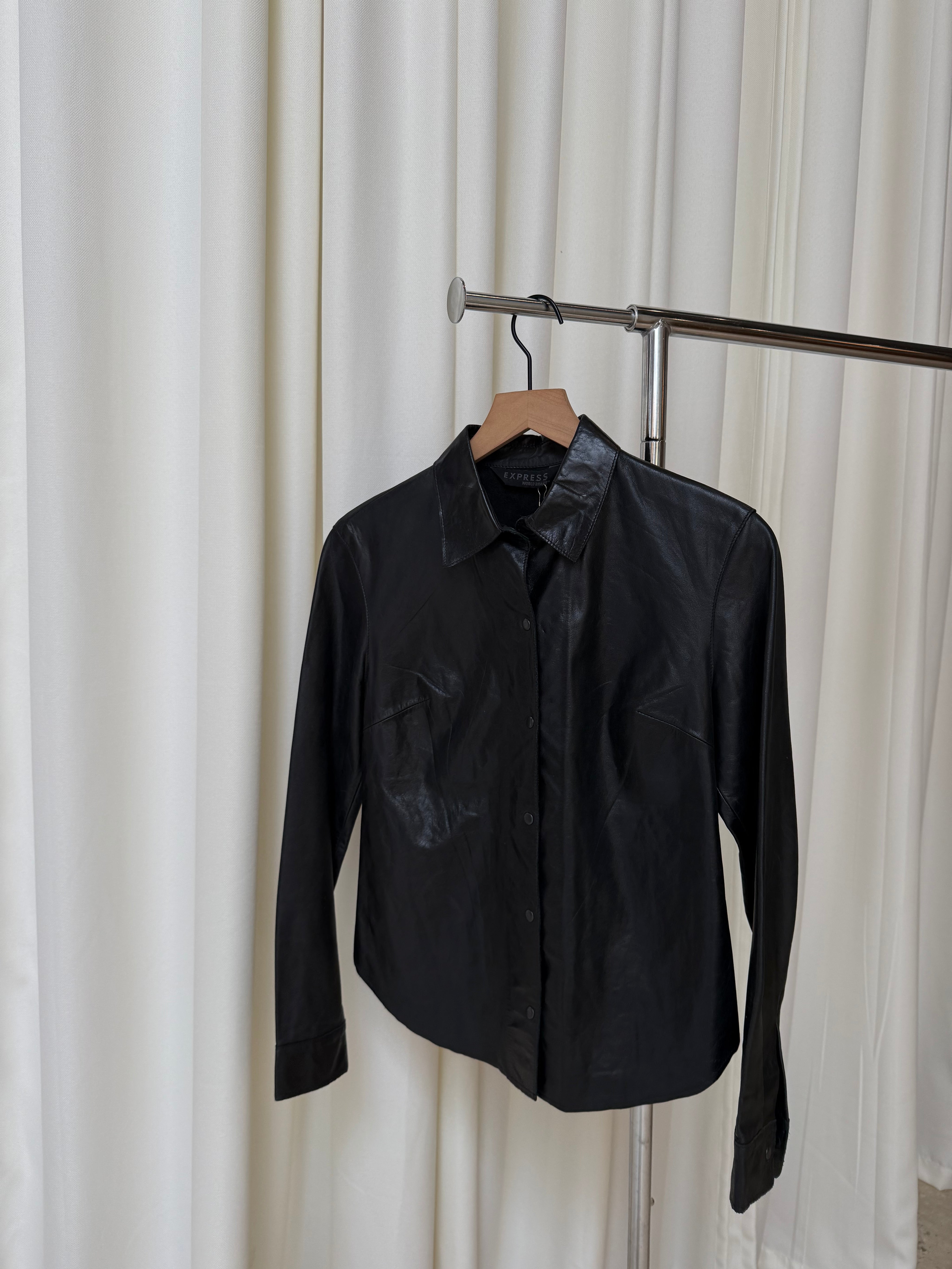 Vintage Express Black Leather Button-Up Top