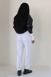 Vintage Black Leather Tie Crop Jacket