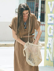 Woven Market Bag with Natural Fiber Strap