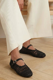 Black Straw Mary Jane Flats