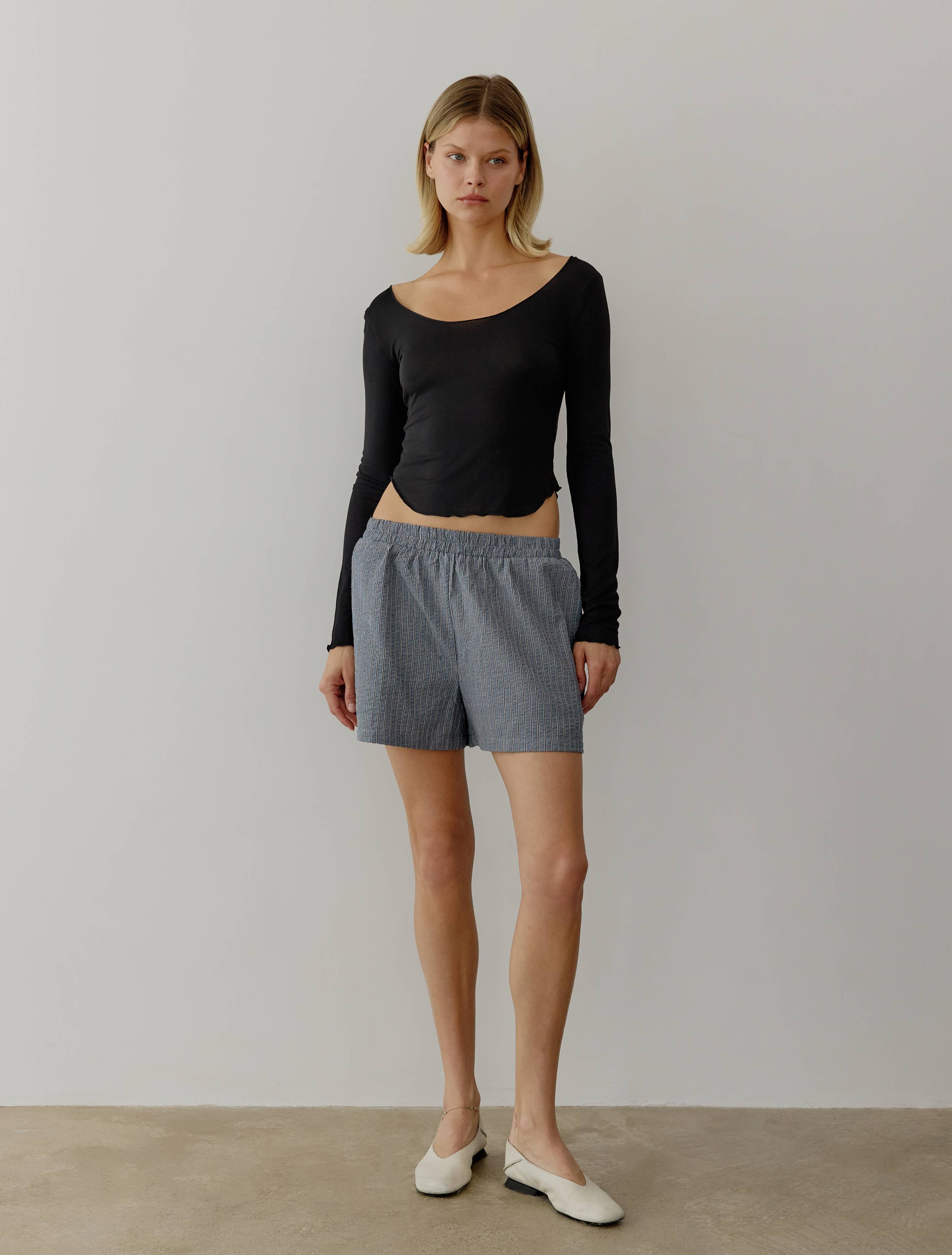 Black Merrow Stitch Long Sleeve Top