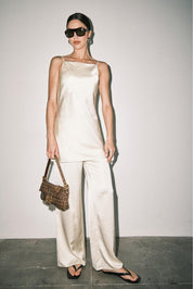 Cream Satin Cami & Wide Leg Pant Set