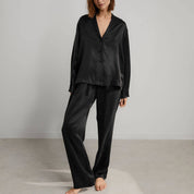 Lunya Black Washable Silk Long Sleeve Pant Set