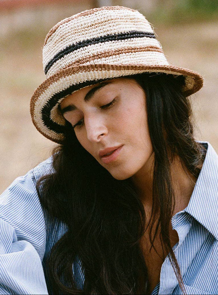 Minga Striped Crochet Agave Bucket Hat