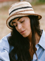 Minga Striped Crochet Agave Bucket Hat