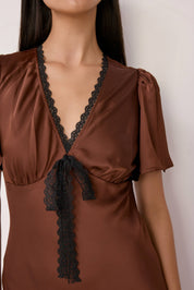 Brown V-Neck Estelle Dress
