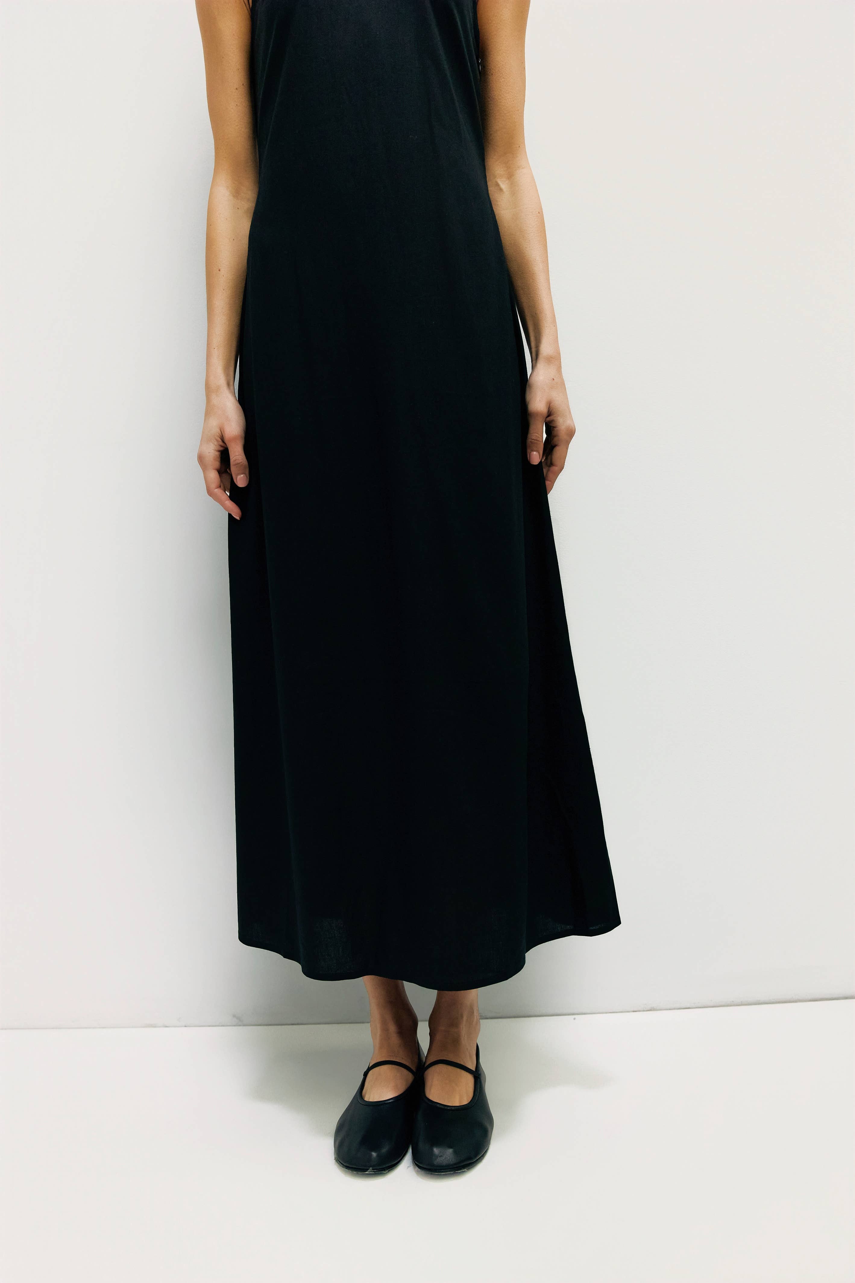 Black Linen Midi Dress