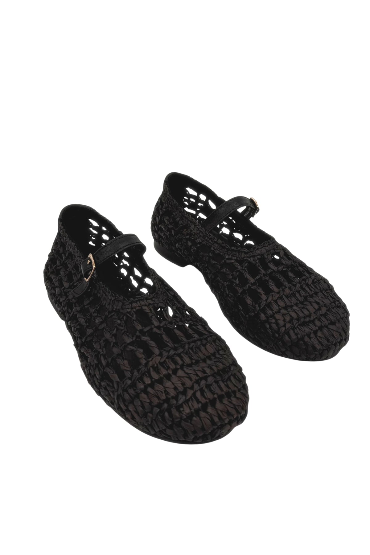 Black Straw Mary Jane Flats