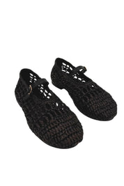 Black Straw Mary Jane Flats