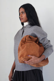 Mocha Suede Leather Hobo Bag