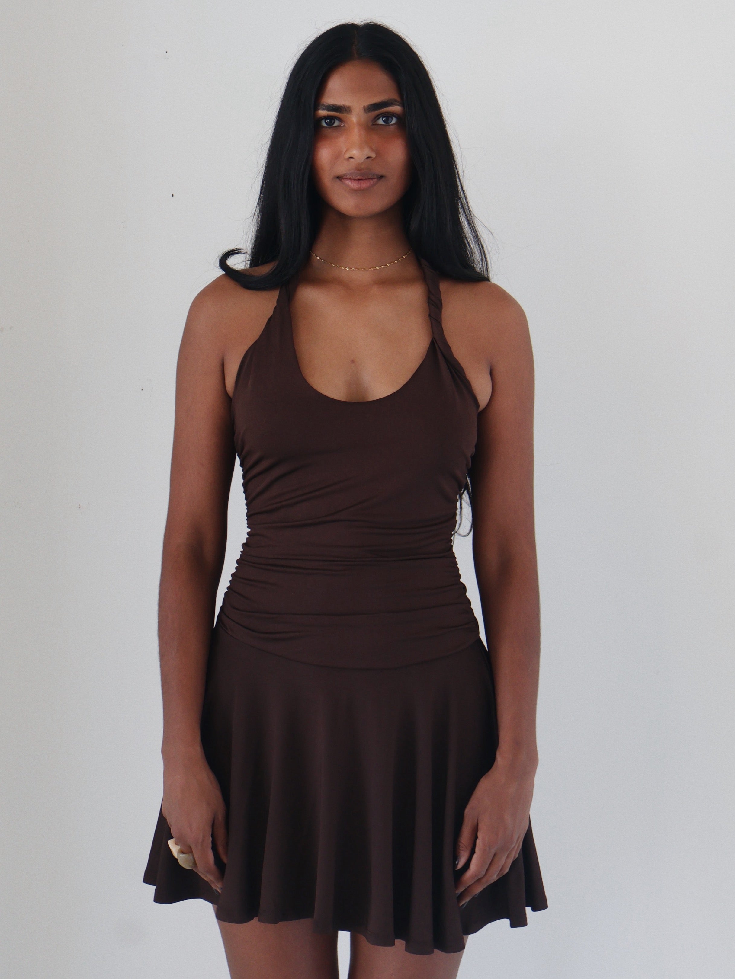 Espresso Brown Bailey Mini Halter Dress