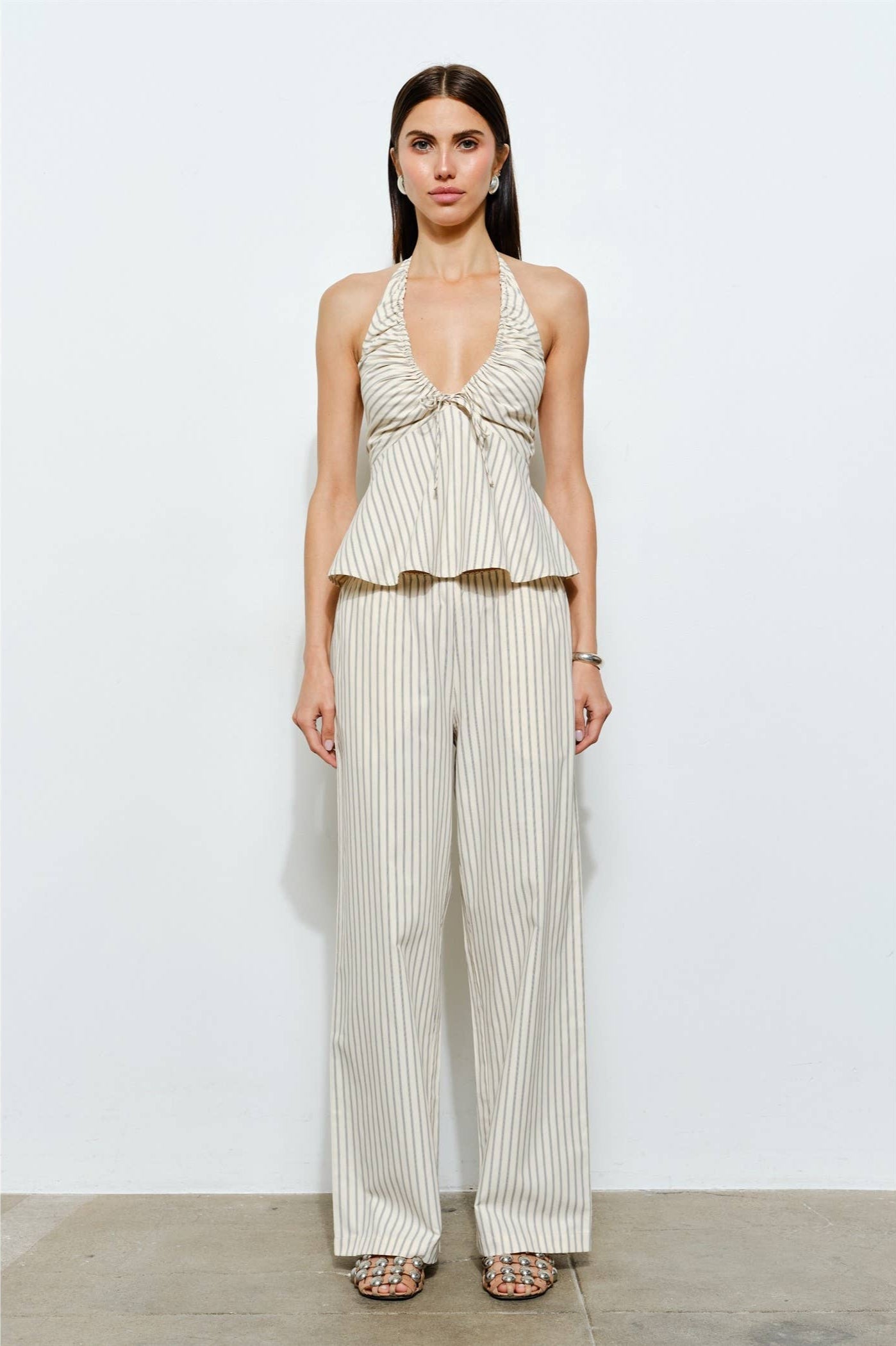 Elara Cream Striped Lounge Pants