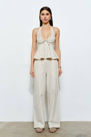 Elara Cream Striped Lounge Pants