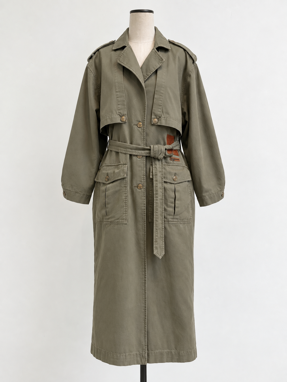Vintage Olive Utility Trench Coat
