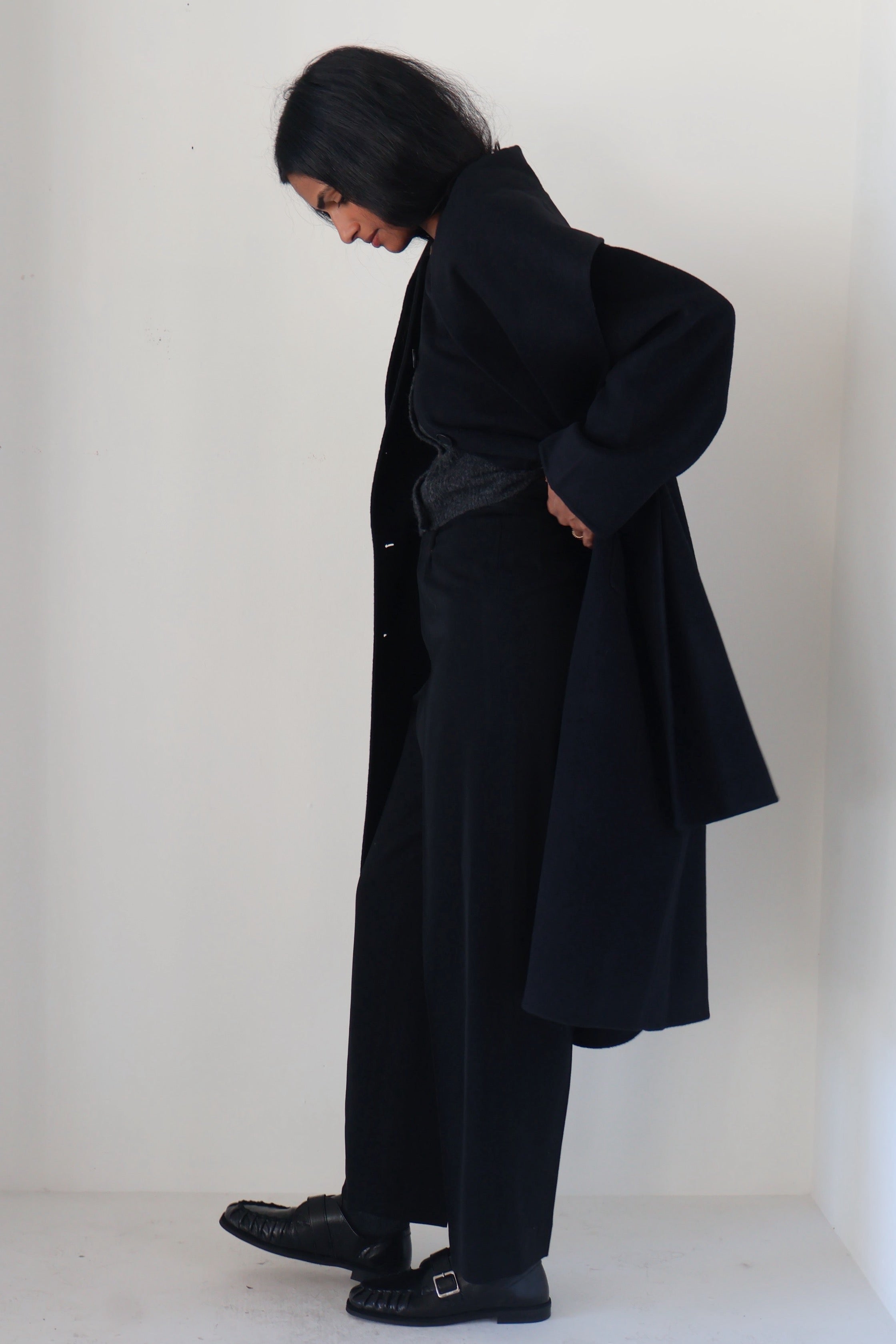 Rue Sophie Black Wool-Cashmere Scarf Coat