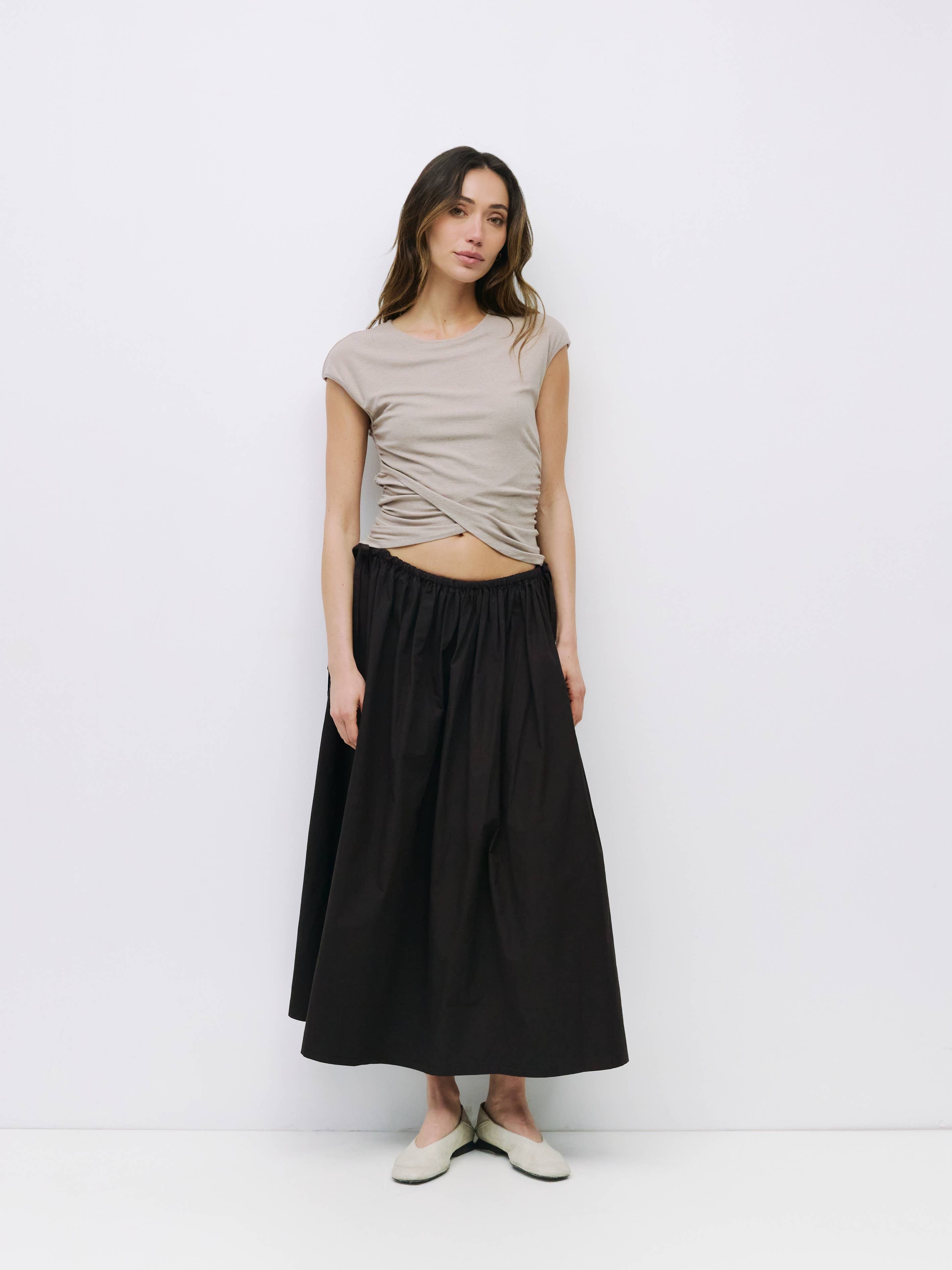 Black Kiana Side Tie Midi Skirt