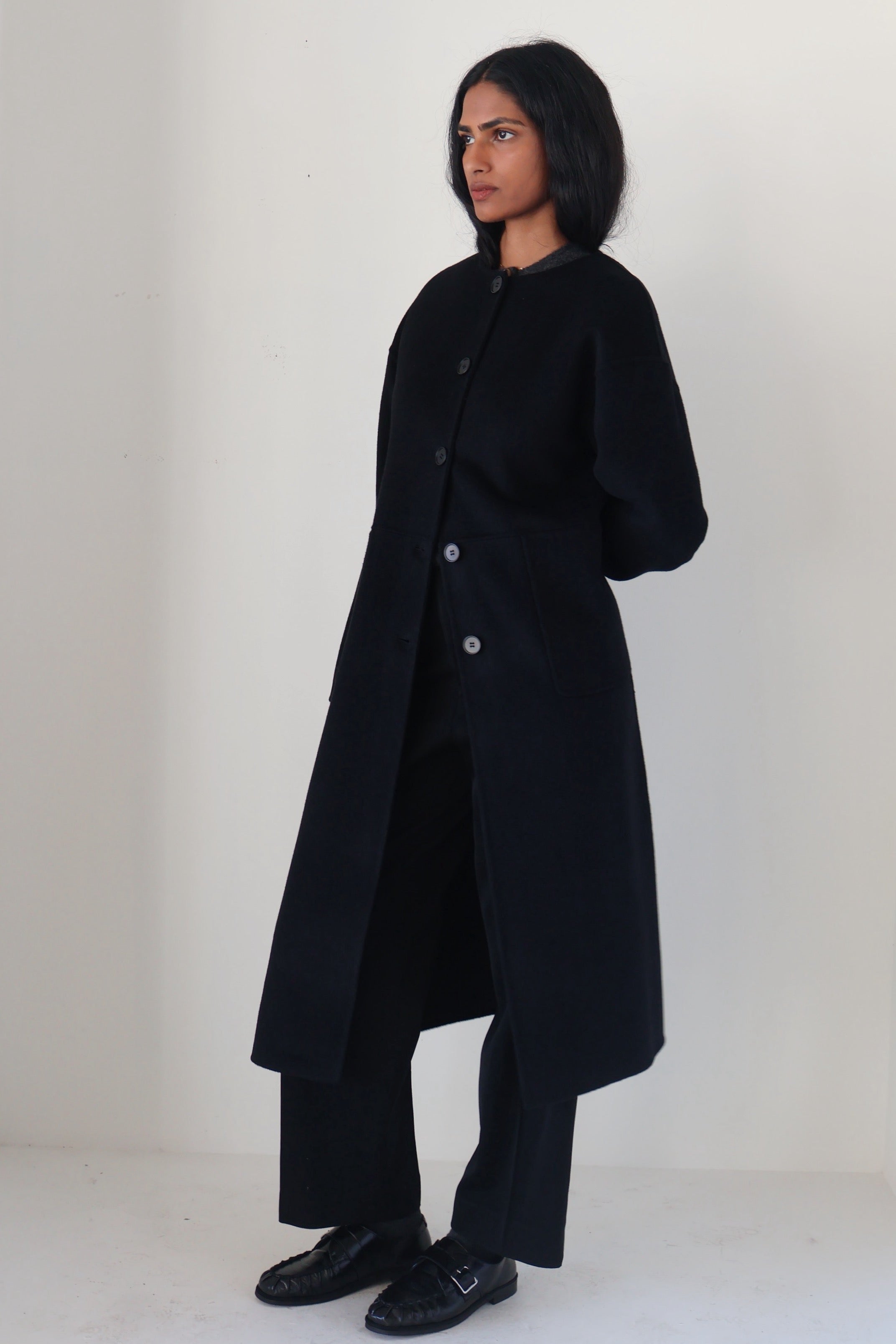 Rue Sophie Black Wool-Cashmere Scarf Coat