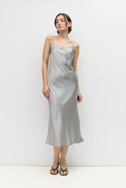 Slate Crinkle Satin Midi Dress
