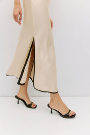 Cream Satin Dress with Contrast Trim