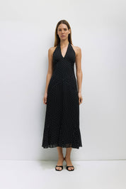 Angelina Black Polka Dot Halter Dress