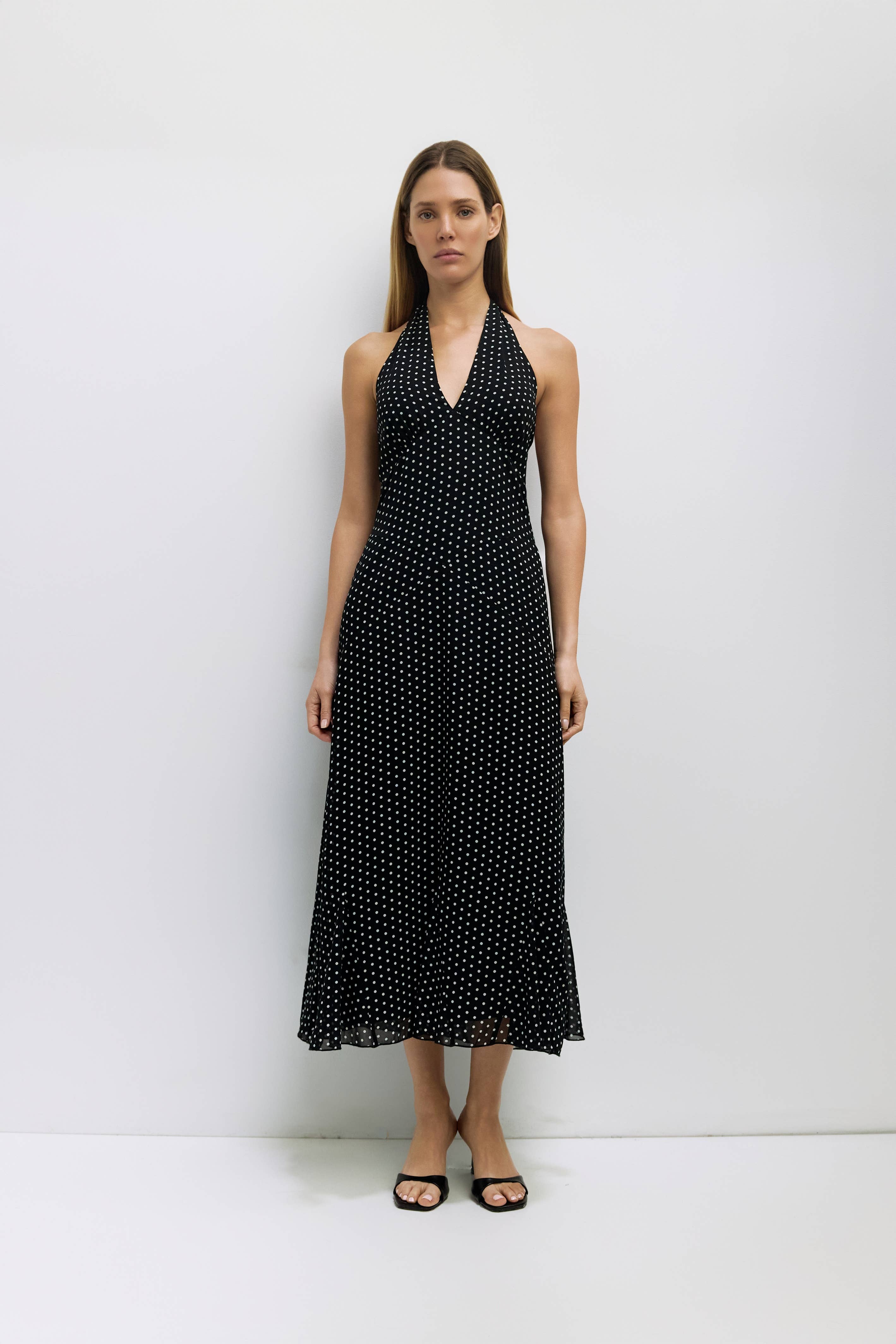 Angelina Black Polka Dot Halter Dress