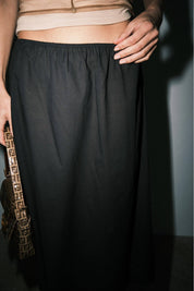 Black Cotton Voile Sheer A-Line Midi Skirt