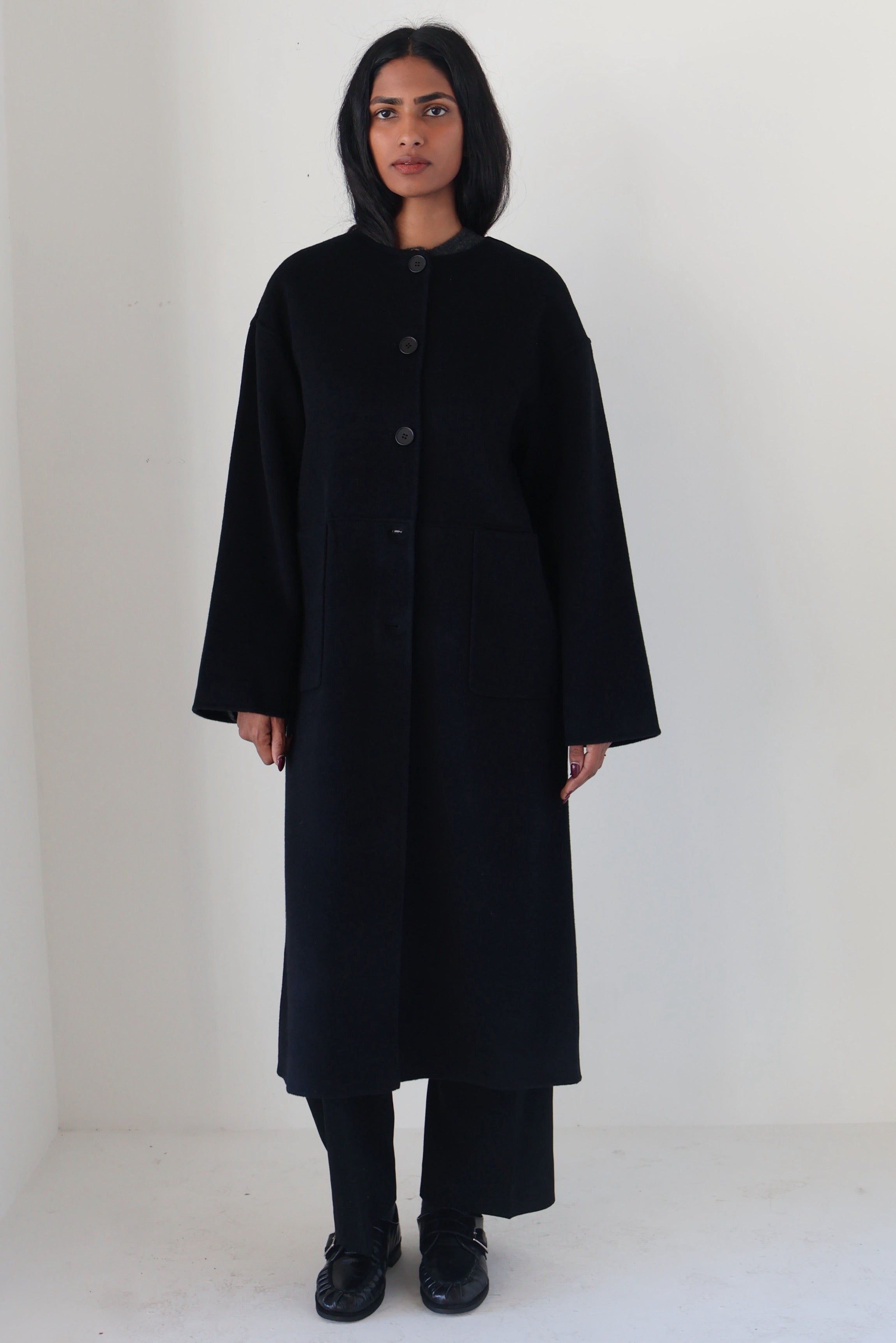 Rue Sophie Black Wool-Cashmere Scarf Coat