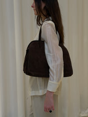 Chocolate Suede Leather Top-Handle Bag
