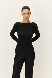 Black Odette Scoop Back Top